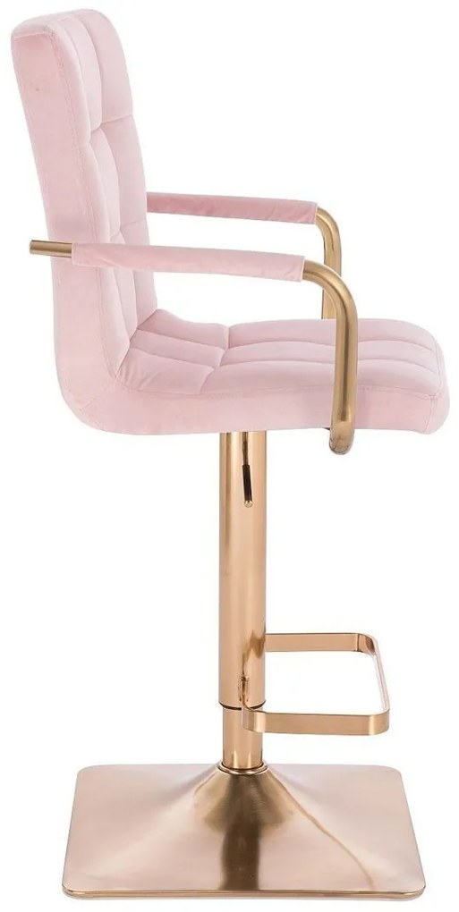 LuxuryForm DESIGN Barová stolička VERONA GOLD VELUR na zlatej hranatej základni - ružová