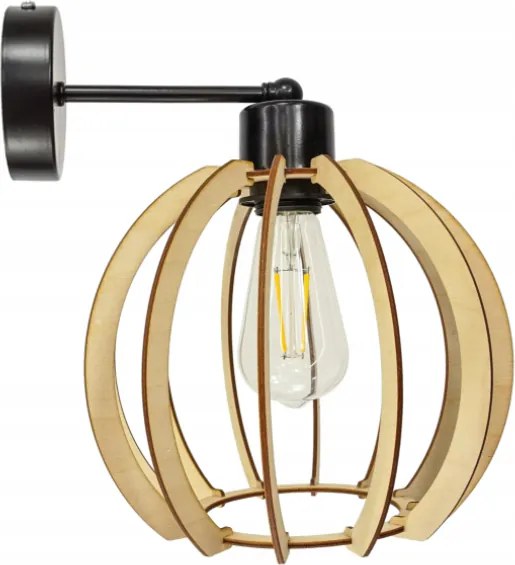 BERGE Nástenná lampa - kinkiet - E27 - drevená guľa - čierna