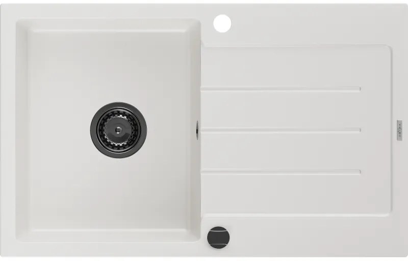 Mexen Bruno, granitový drez 795x495x200 mm, 1-komorový, biela s čiernym sifónom, 6513791010-20-B