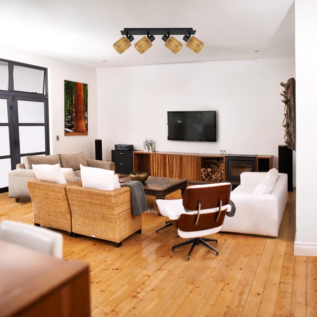 Toolight Toolight, stropné svietidlo 4xE27 APP1825-4W, čierna-hnedá, OSW-00624