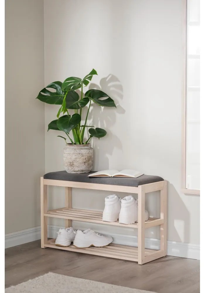 Čierna skrinka na topánky z dubového dreva s lavicou Confetti – Rowico