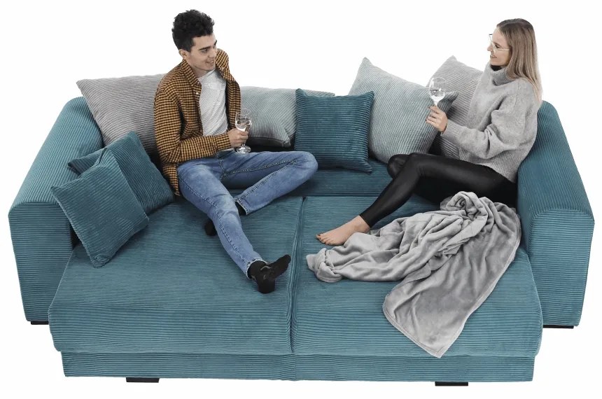 Rozkladacia pohovka s úložným priestorom Gilen Big Sofa - modrá / mentolová / svetlosivá