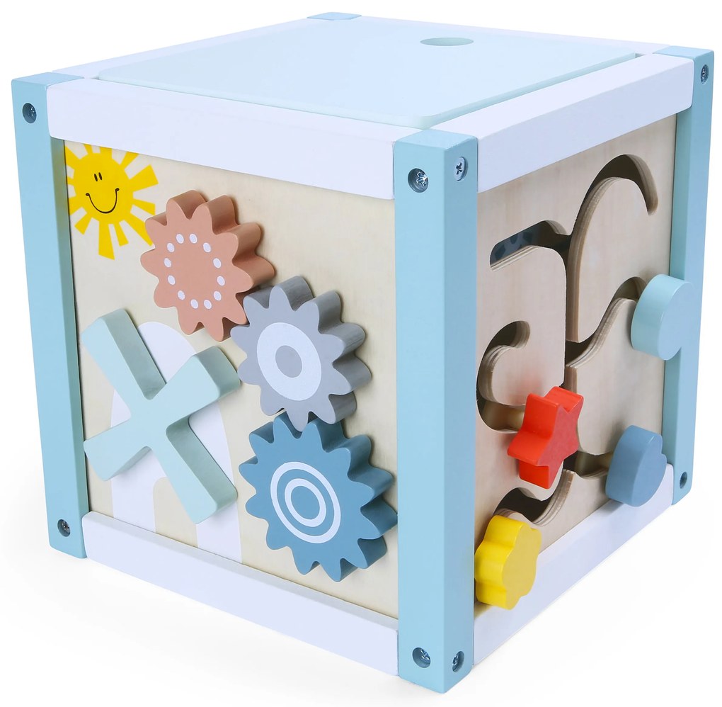 ECOTOYS Drevená vzdelávacia kocka s tvarovým sorterom a kockami