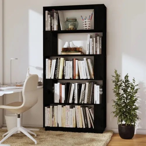 vidaXL Knižnica/deliaca stena čierna 80x25x163,5 cm masívna borovica-