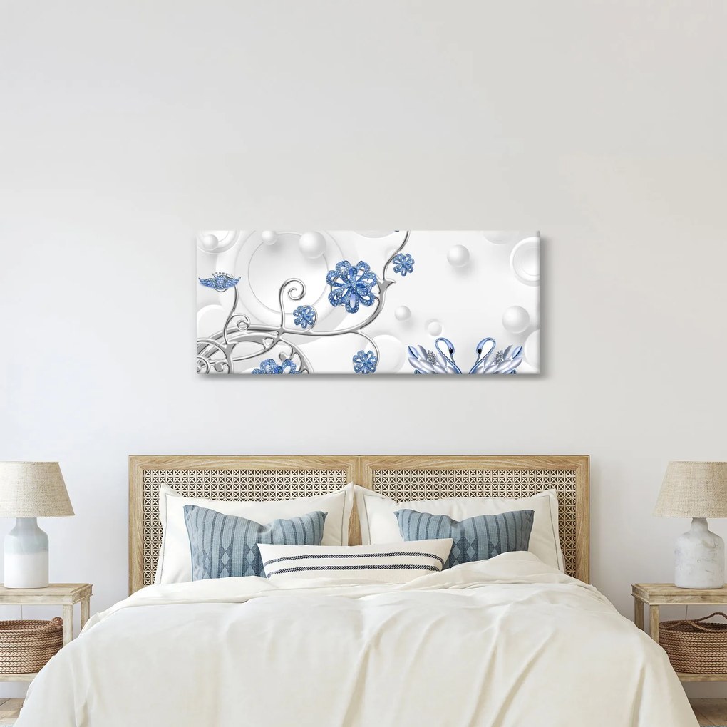 Obraz - Modré labute (120x50 cm)