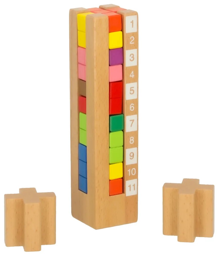 KIK Drevená Montessori veža s farebnými kockami a blokmi