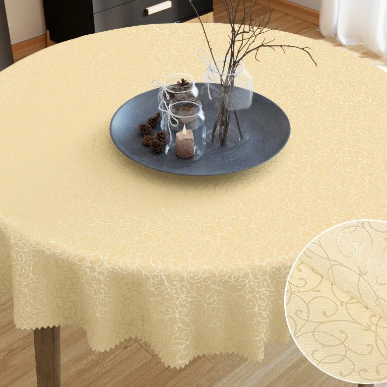Goldea luxusný dekoračný obrus - vzor vanilková perokresba - guľatý Ø 150 cm