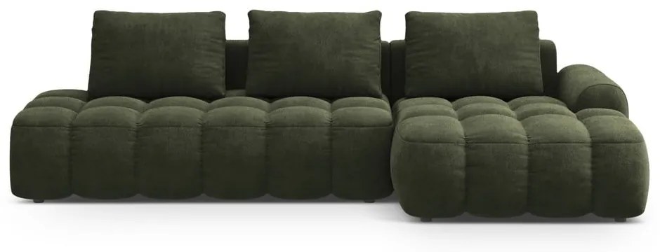 Zelená zamatová rozkladacia/s úložným priestorom rohová pohovka (pravý roh/s leňoškou) Linz – Cosmopolitan Design