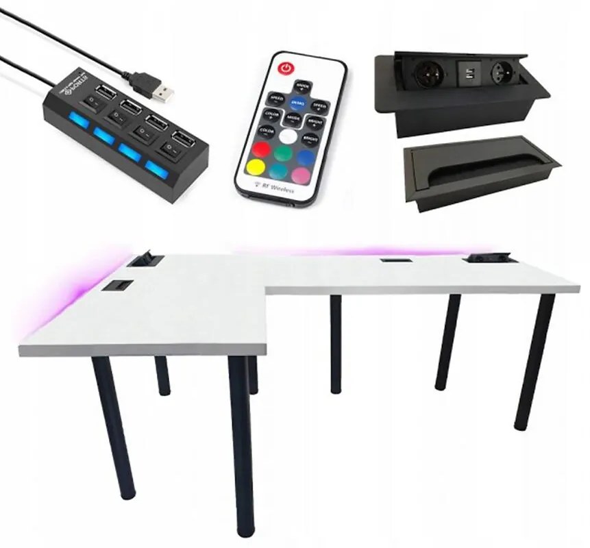 Písací Stôl Roh. Top Biely 180x120x3,6 Model 3