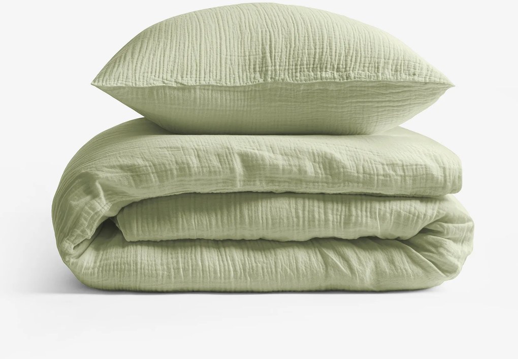 Goldea mušelínové posteľné obliečky – svetlo šalviové 220 x 200 a 2ks 70 x 90 cm