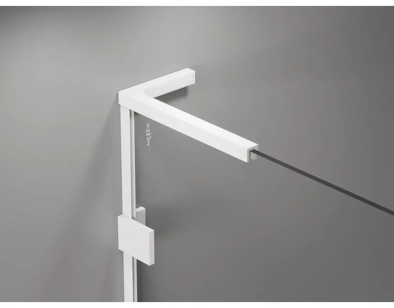 Mexen Lunar, L päťuholníkový sprchový kút naklápací doľava 80 x 90 cm, 8mm číre sklo, biely profil, 831L-080L-090P-20-00-L