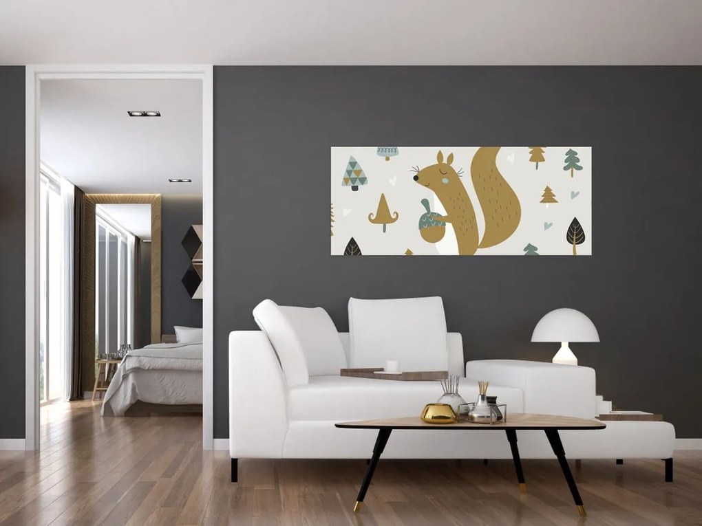 Obraz - Veverička s orieškom (120x50 cm)