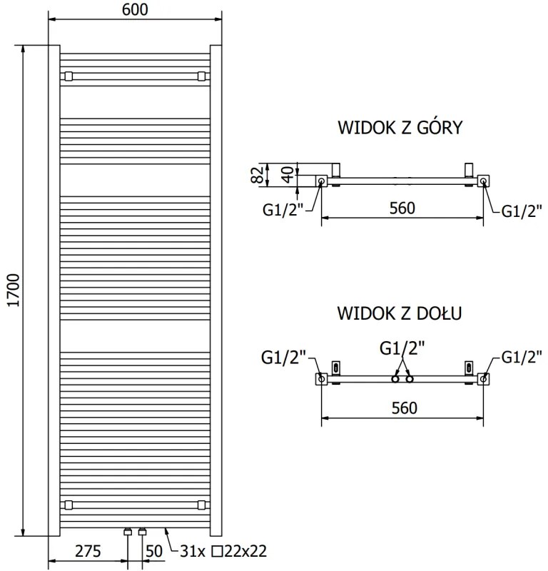 Mexen Pluton vykurovacie teleso 1700 x 600 mm, 980 W, biela, W106-1700-600-00-20