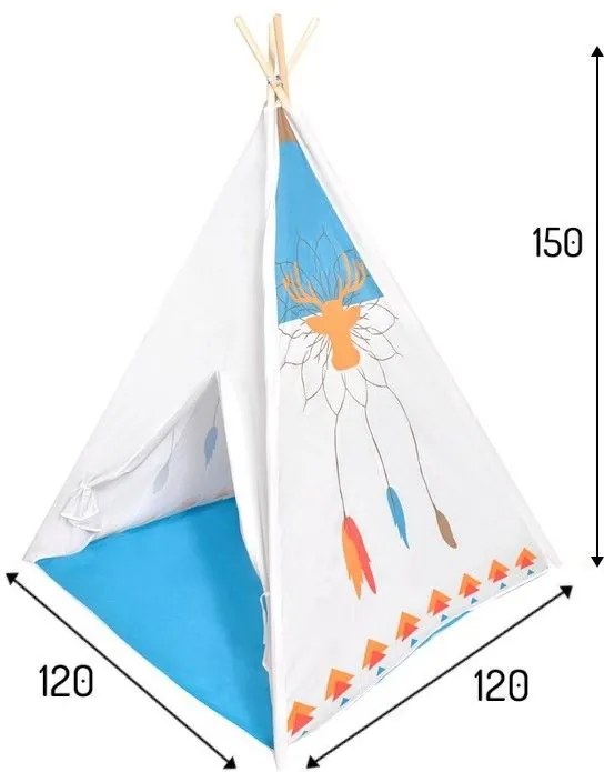 EcoToys Detský indiánsky stan Teepee, modro-biely, 8177