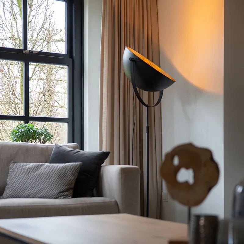 Priemyselná stojaca lampa čierna 50 cm so zlatým nastaviteľným - Magnax