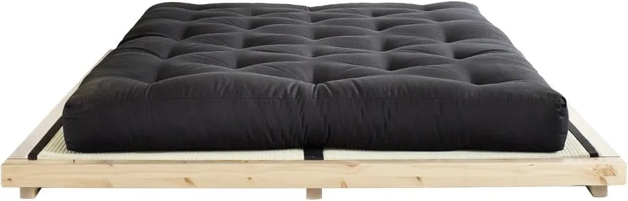 Dvojlôžková posteľ z borovicového dreva s matracom a tatami Karup Design Dock Comfort Mat Natural Clear/Black, 140 × 200 cm