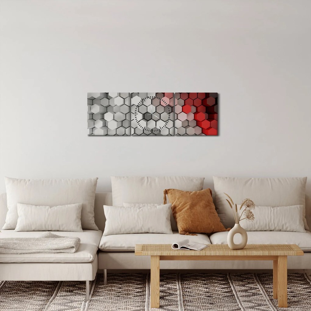 Obraz - 3D hexagóny (s hodinami) (90x30 cm)