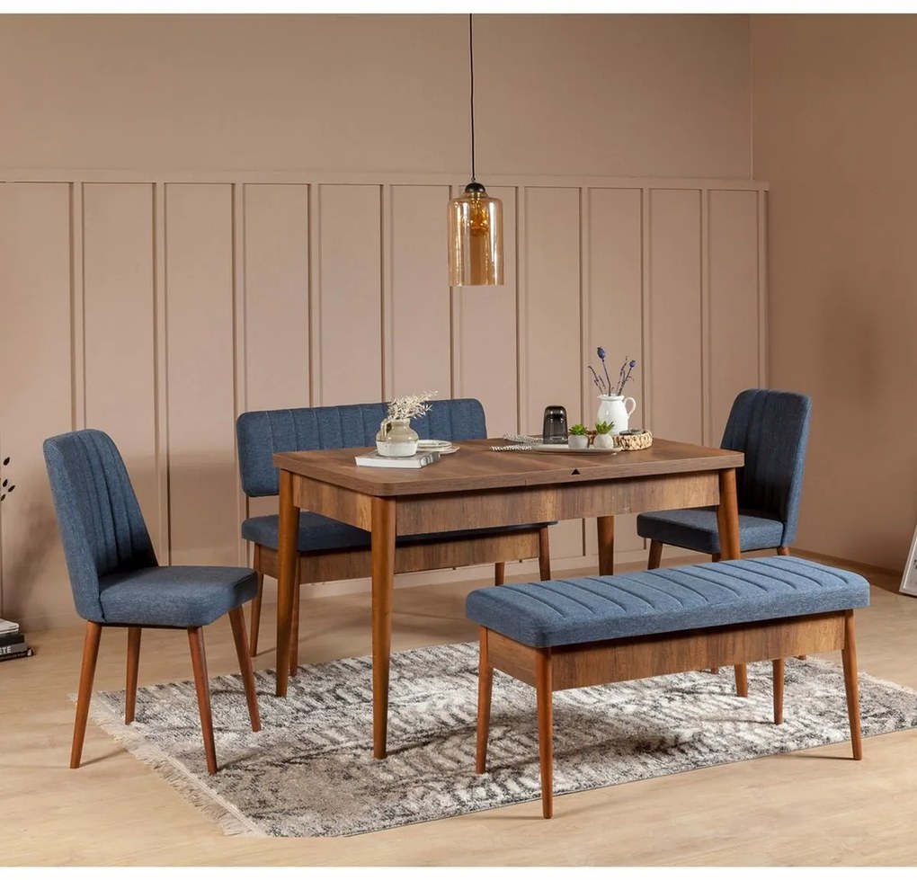 Lavica Vina Dark Blue and Walnut
