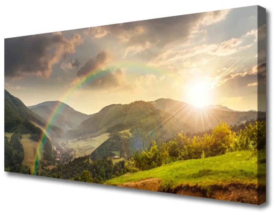 Obraz Canvas Lúka hory západ slnka 140x70cm