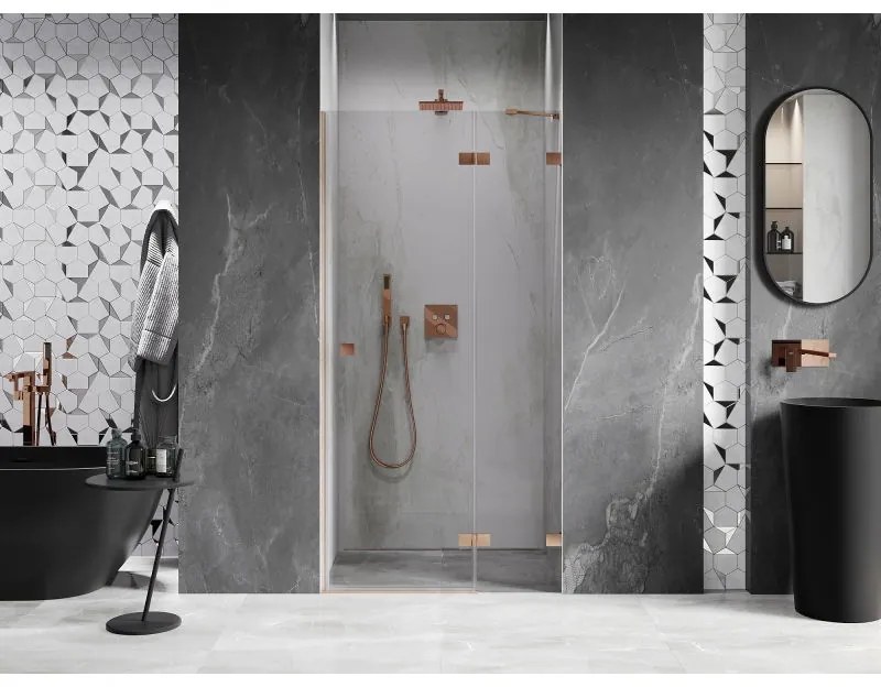 Mexen Lunar, otočné sprchové dvere pravé 90 cm, 8mm číre sklo, medený matný profil, 834-090-000-65-00-P