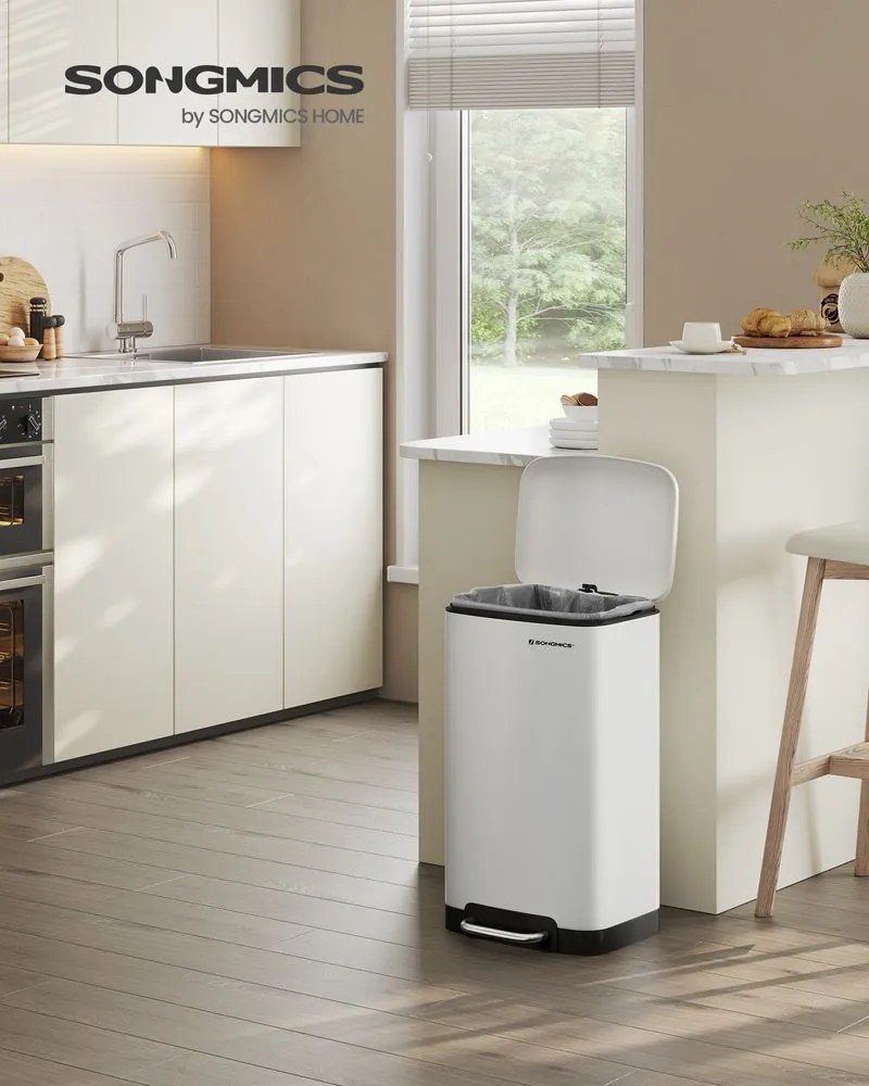 SongmicsHome Odpadkový kôš s pomalým zatváraním SLOW, 30l, biela