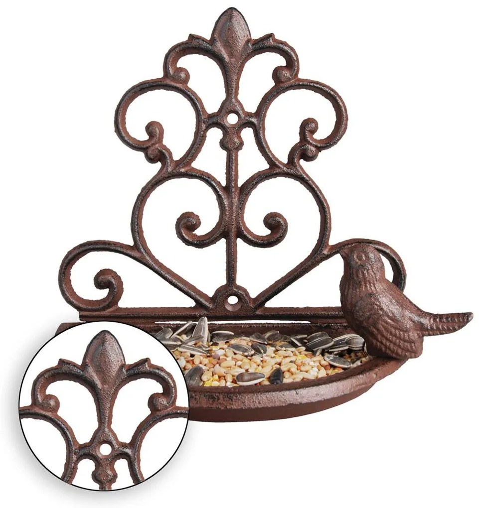 Nástenné napájadlo pre vtáky Sim, 18x18 cm, liatina, hnedá