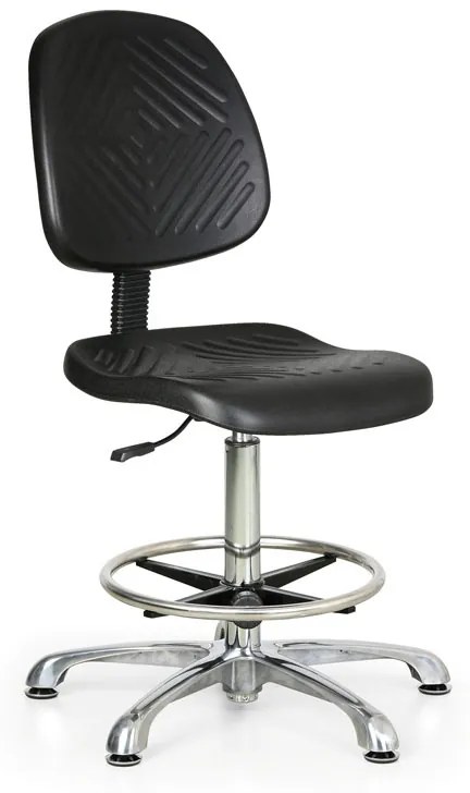 Pracovná stolička PUR Classic s klzákmi, bez podpierok rúk, vysoká, hliníkový kríž, permanentný kontakt