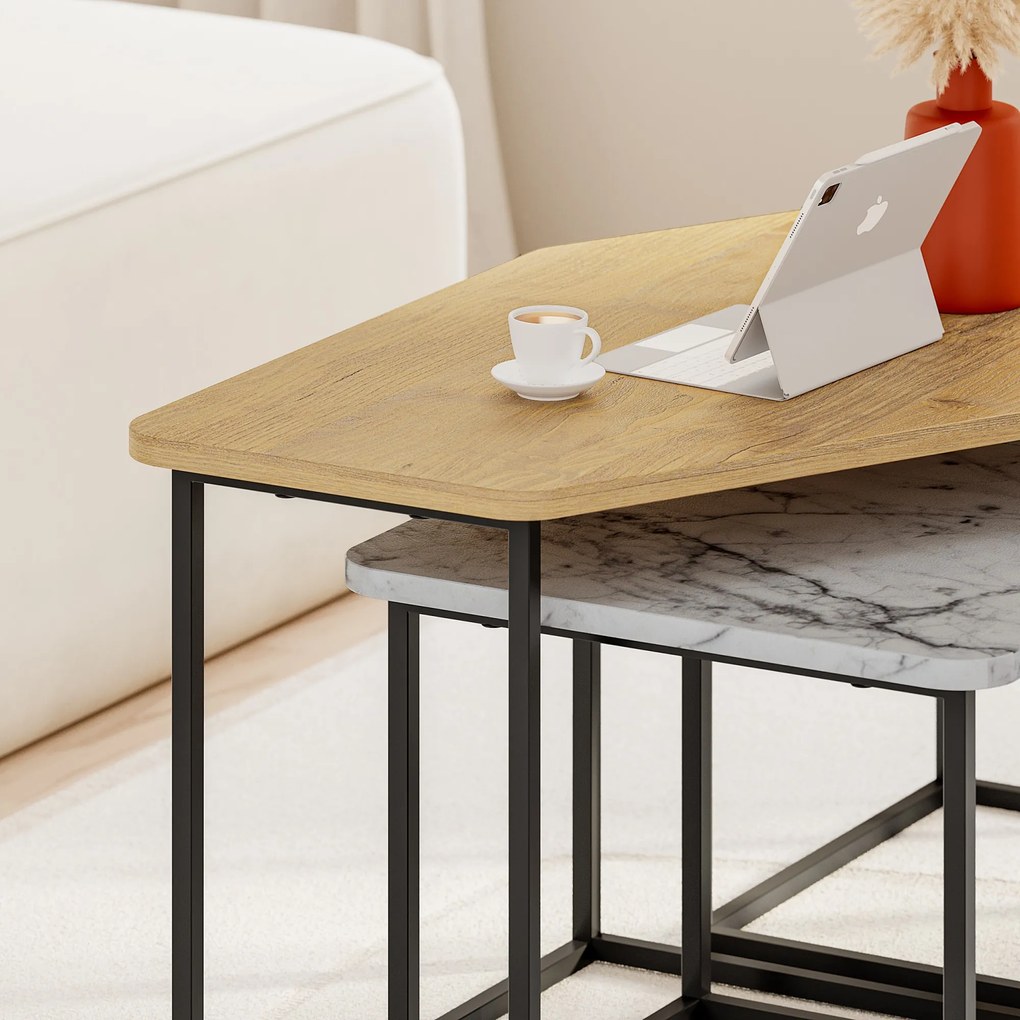 Súprava konferenčných stolíkov Houseland Nesty retro sivá/Carrara