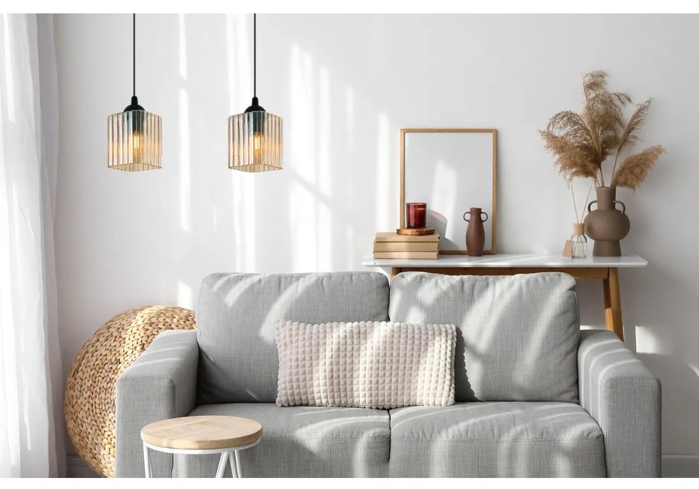 Závesné svietidlo Riffle Square, 2x medové sklenené tienidlo, b