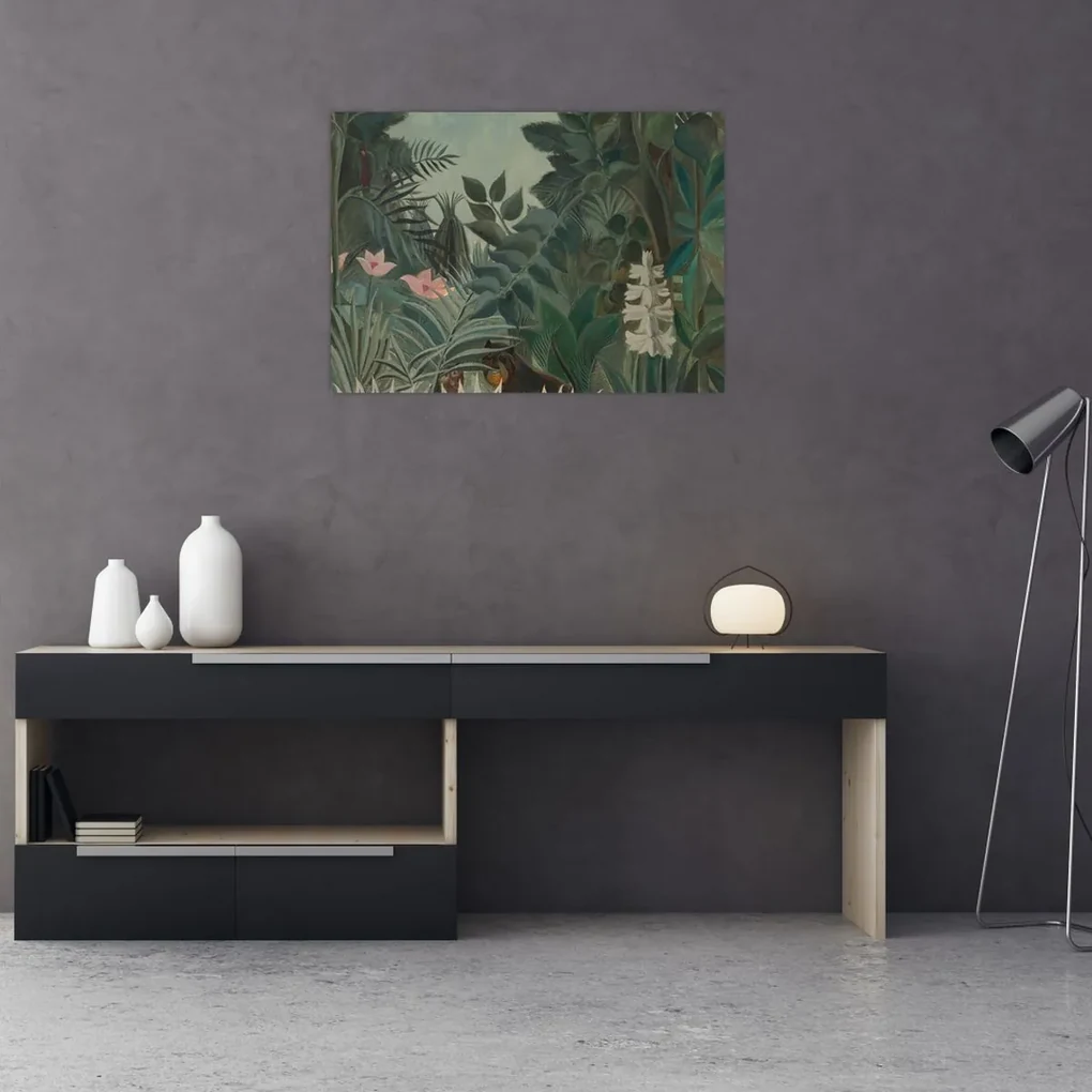 Sklenený obraz - Henri Rousseau, The Equatorial Jungle, reprodukcia (70x50 cm)