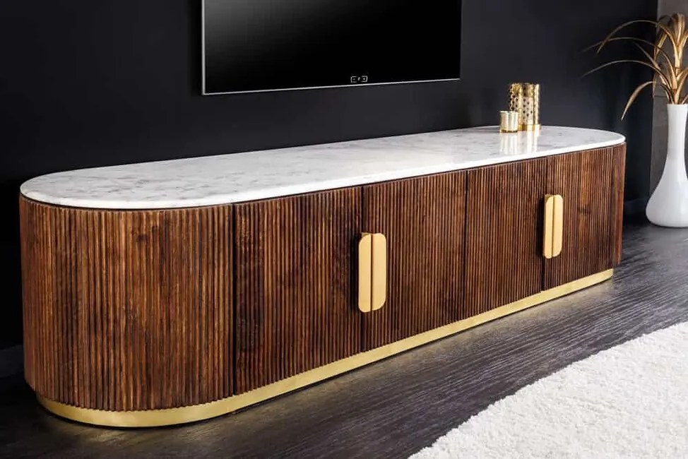 Luxusný mramorový stolík pod TV Gatsby z mangového masívu 170cm