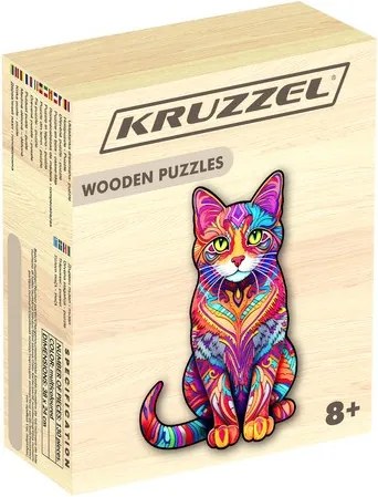 Kruzzel 22878 Dřevěné puzzle kočka 130 dílů, 38 x 24 cm