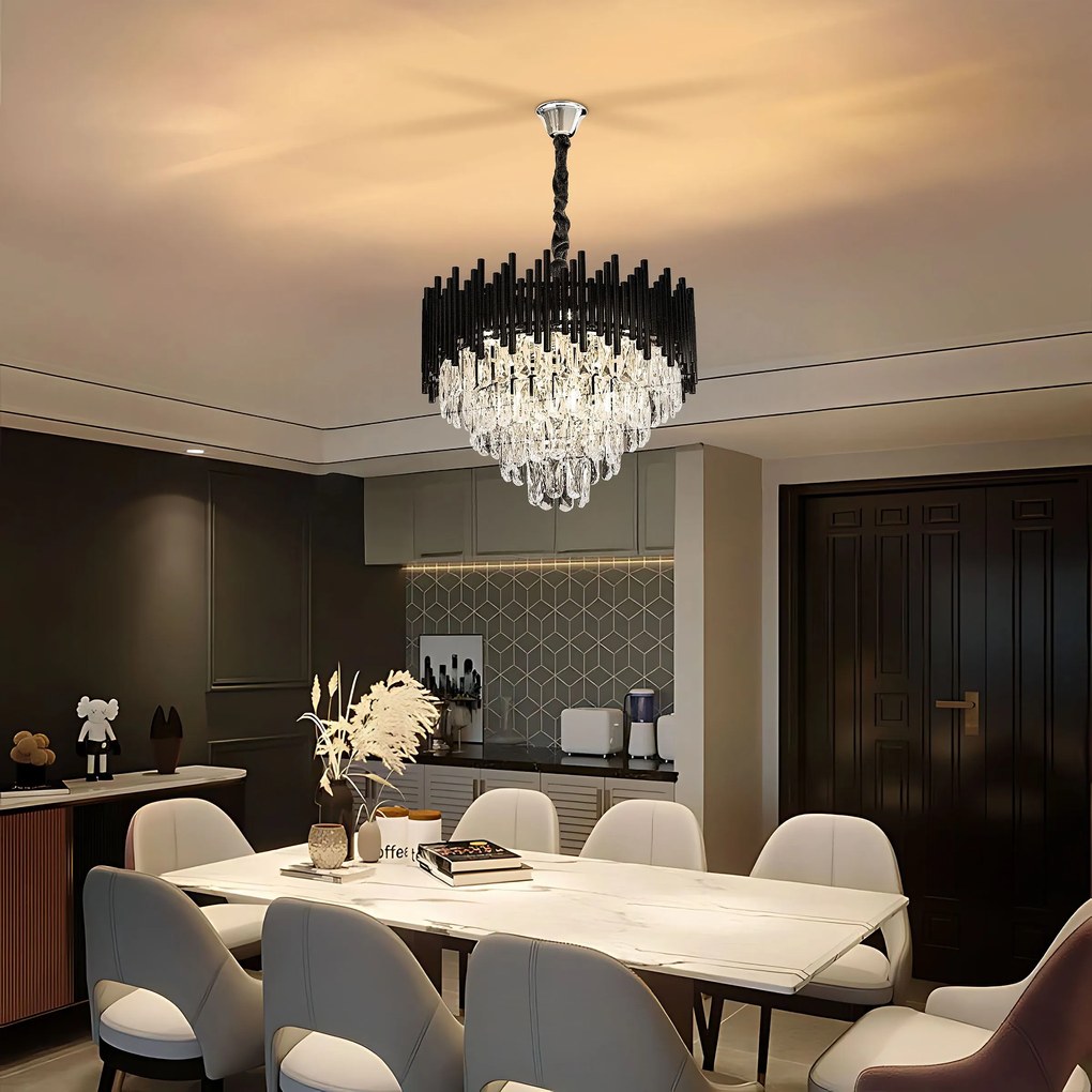 Toolight Toolight, krištáľové závesné svietidlo 50cm, 7xE14, G063-CP, čierna, OSW-08690