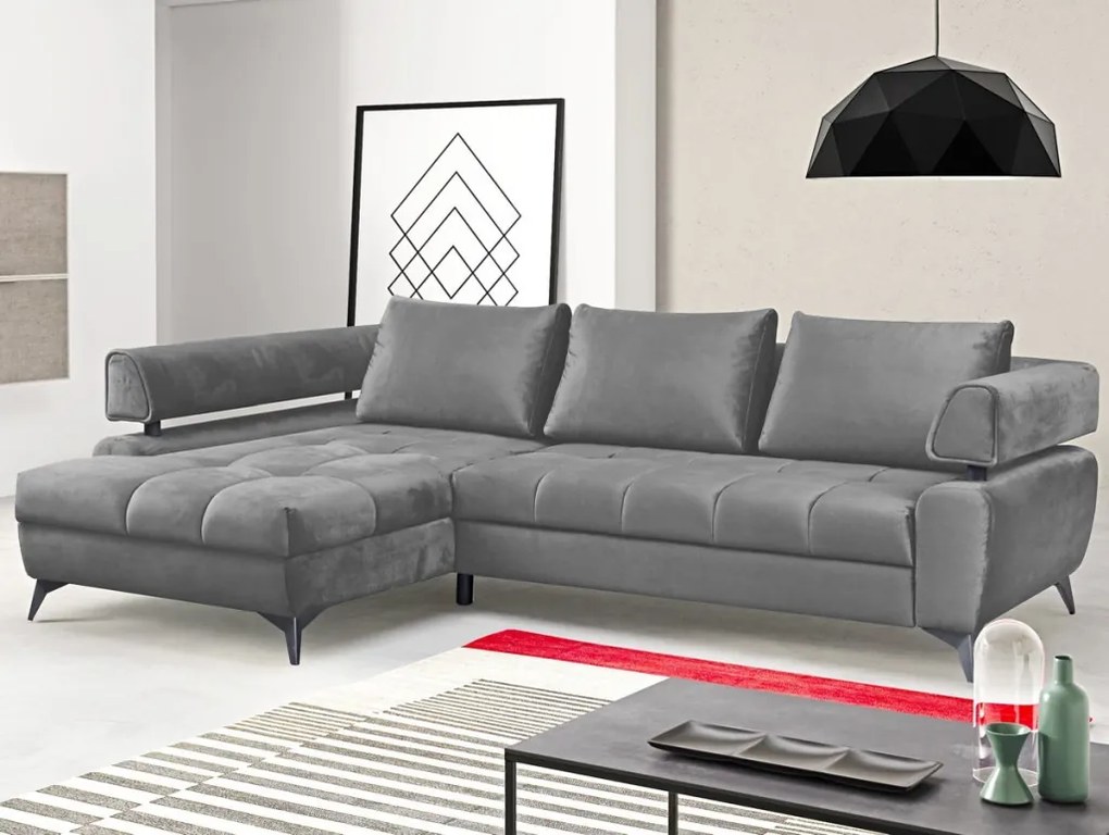 Rohová sedacia súprava Paris, stredne šedá látka, ľavý roh