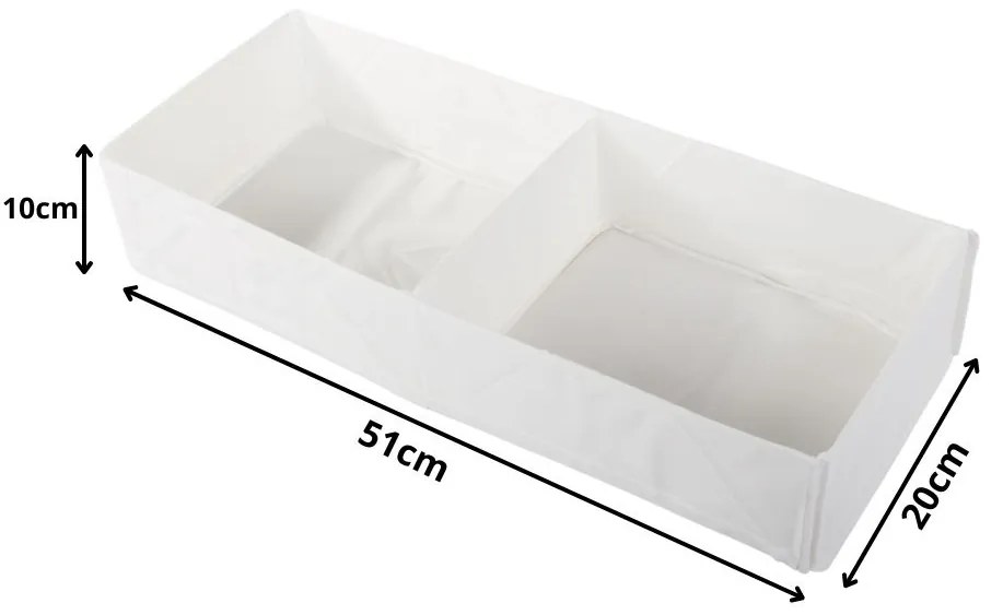 VERK GROUP Organizér do šatníka, 2 priehradky, textilný biely 51 x 20 x 10 cm