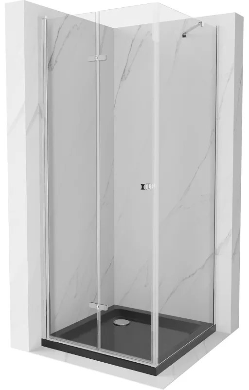 Mexen Lima, sprchový kút 90 (dvere) x 90 (stena) cm, 6mm číre sklo, chrómový profil + SLIM sprchová vanička čierna 5cm s chrómovým sifónom, 856-090-090-01-00-4070