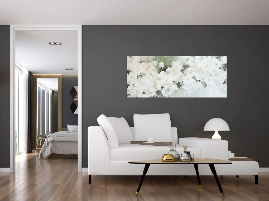 Obraz - Abstrakcia bielych kvetov (120x50 cm)