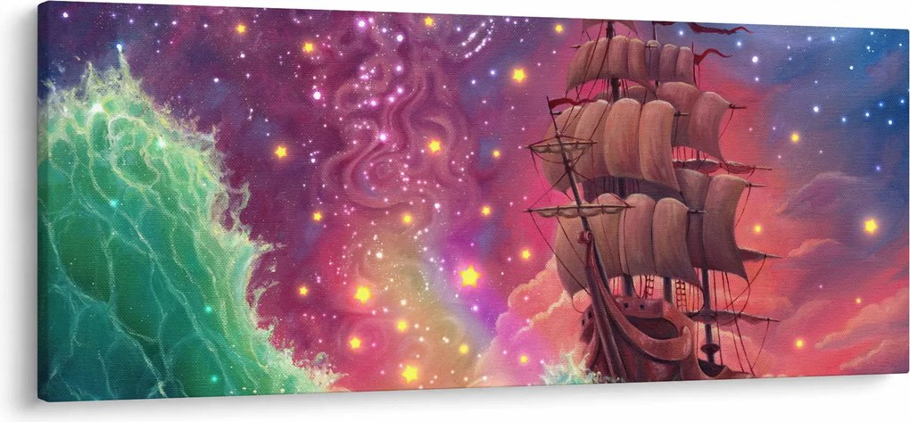 Obraz - Loď s vesmírnou oblohou (120x50 cm)
