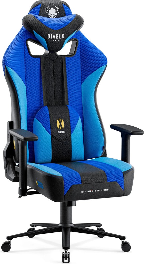 Herné kreslo s látkovým poťahom, veľkosť Normal Size, modrý-čierny: Diablo X-Player 2.0 Frost Black