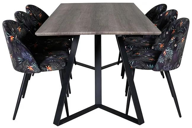Marina Velvet stolová súprava béžová/čierna kvety