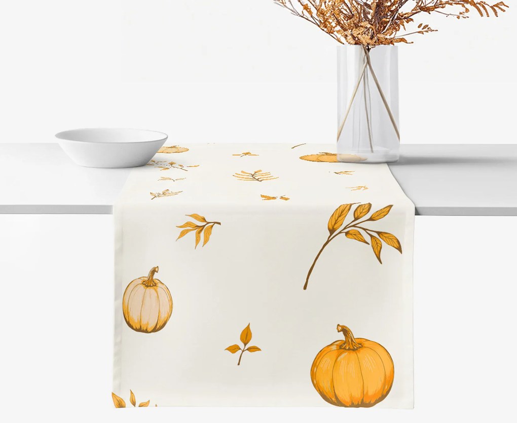 Goldea behúň na stôl 100% bavlnené plátno - jesenné tekvice a lístky 35x160 cm