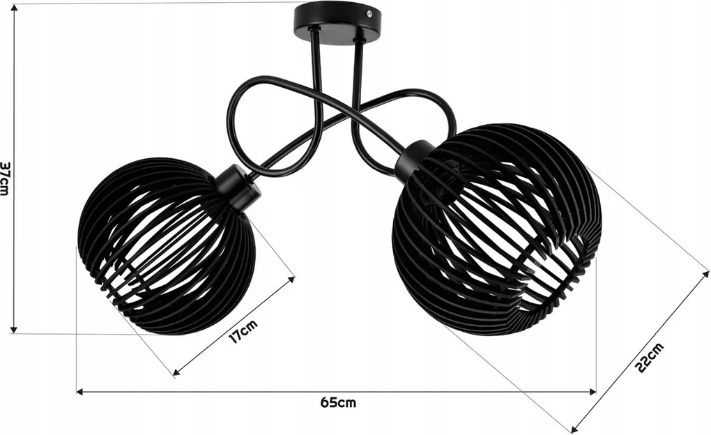 BERGE LED stropné svietidlo 2XE27, drevené, čierne