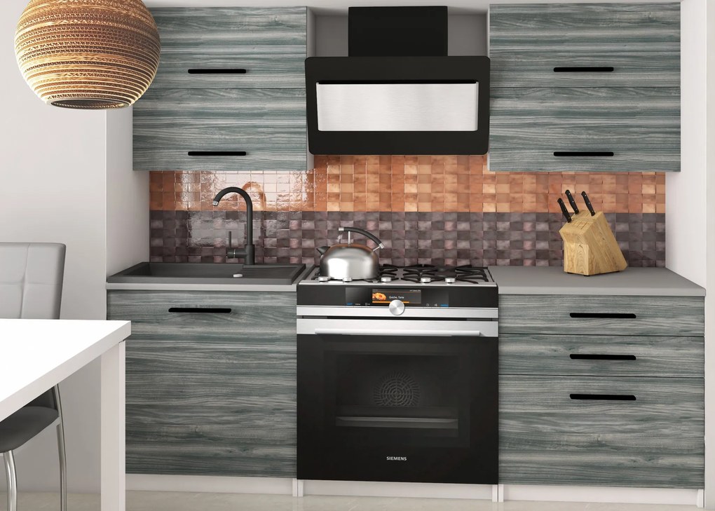 Kuchynská linka Belini 120 cm šedý antracit Glamour Wood s pracovnou doskou Eleganta2  TOR ELEGANTA2/2/WT/GW1/0/B1