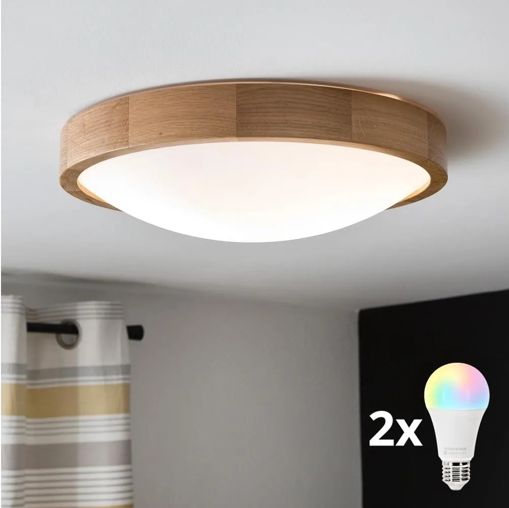 BRILAGI-LED RGBW stmievateľné stropné svietidlo CARVALHO SLIM 2xE27/12W/230V Wi‑Fi dub pr. 37