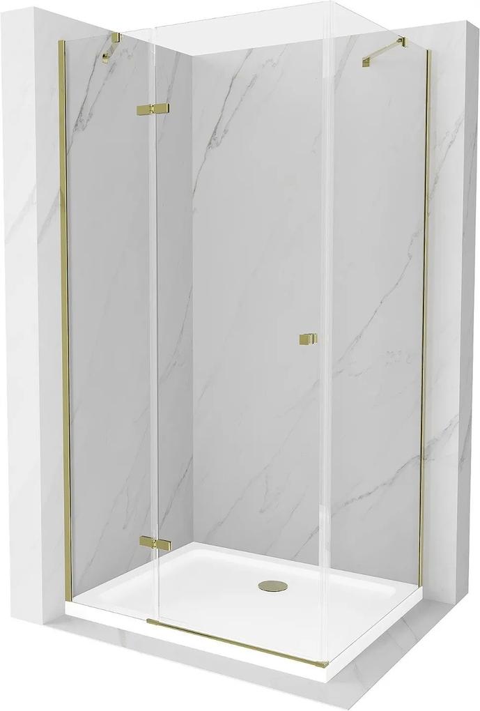 Mexen Roma, sprchovací kút 80 (dvere) x 70 (stena) cm, 6mm číre sklo, zlatý profil + slim sprchová vanička 5cm, 854-080-070-50-00-4010