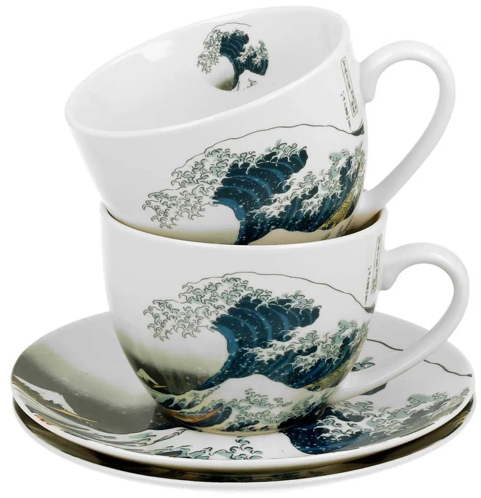 Porcelánová šálka s podšálkou Hokusai The Great Wave 250 ml sada 2ks