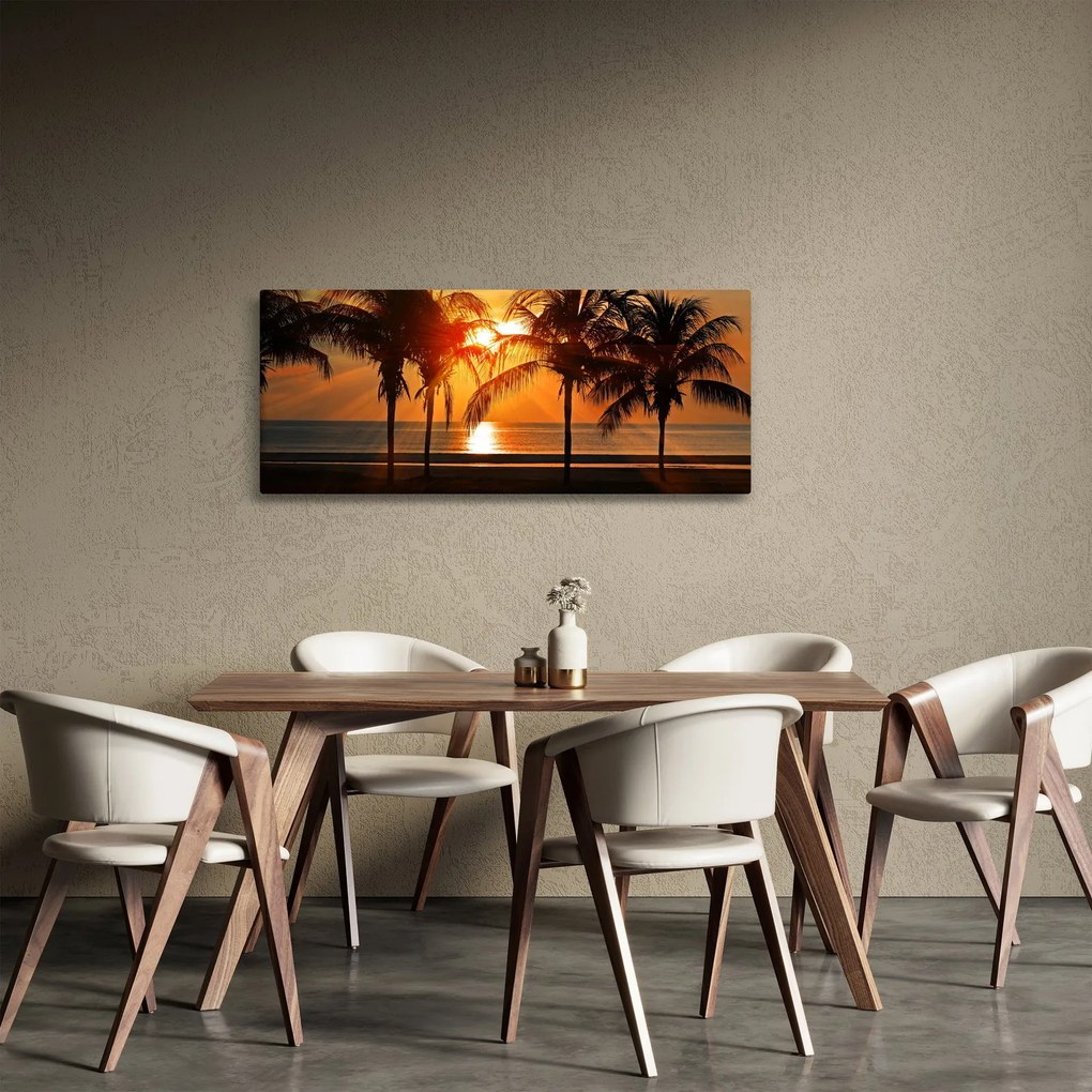 Obraz palmy v západe slnka (120x50 cm)