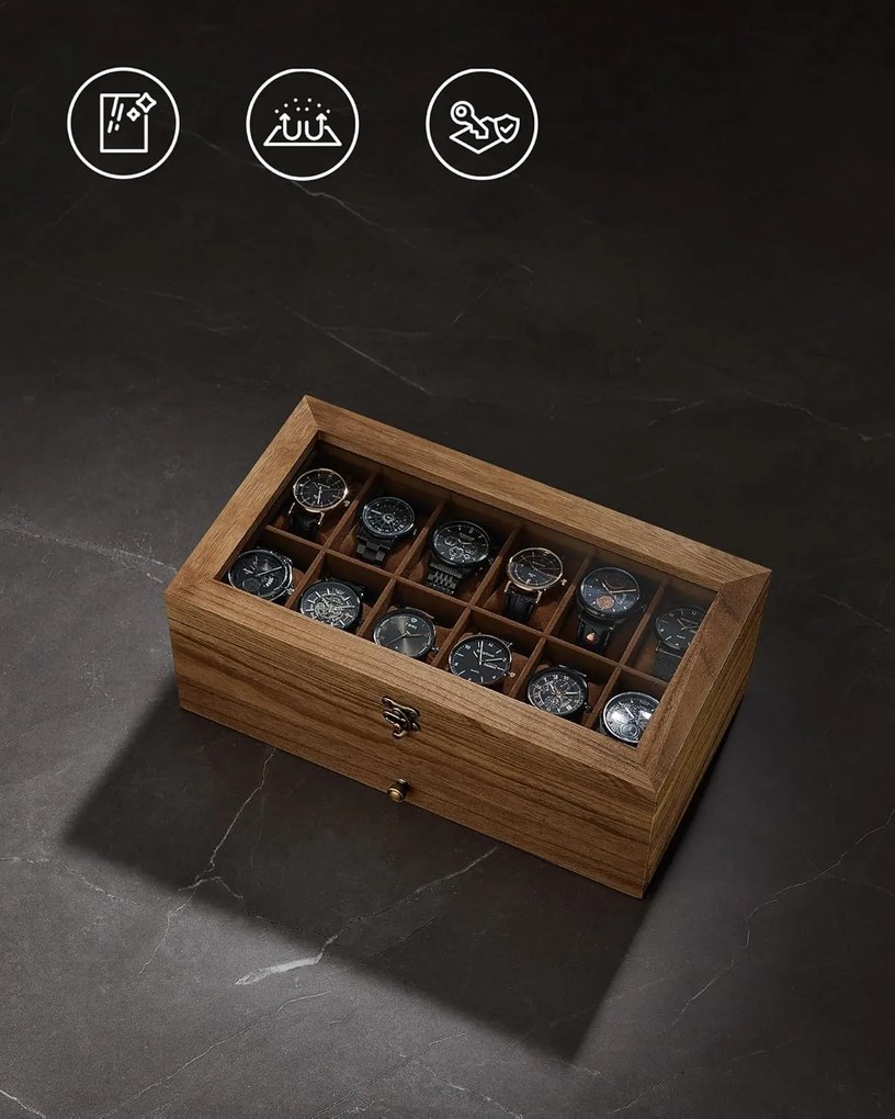 12 priečny hodinový box v rustikálnom orechovom odtieni