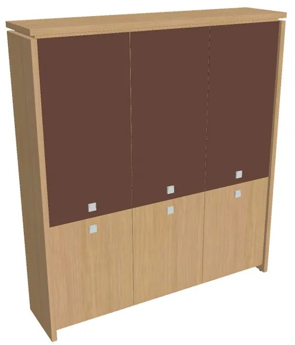 Vysoká skriňa Verno 188 x 46 x 210 cm, kombinované dvere, dub svetlý / hnedá