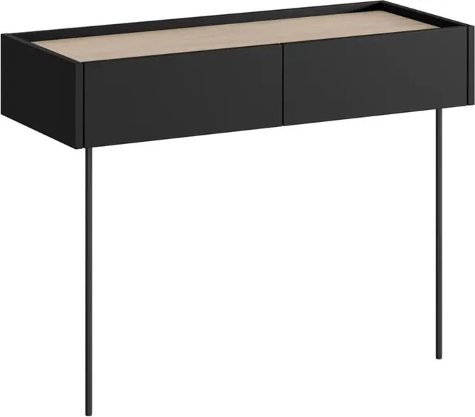 Toaletný stolík Desin 100 cm so zásuvkami a kovovými nohami - čierny mat / dub nagano